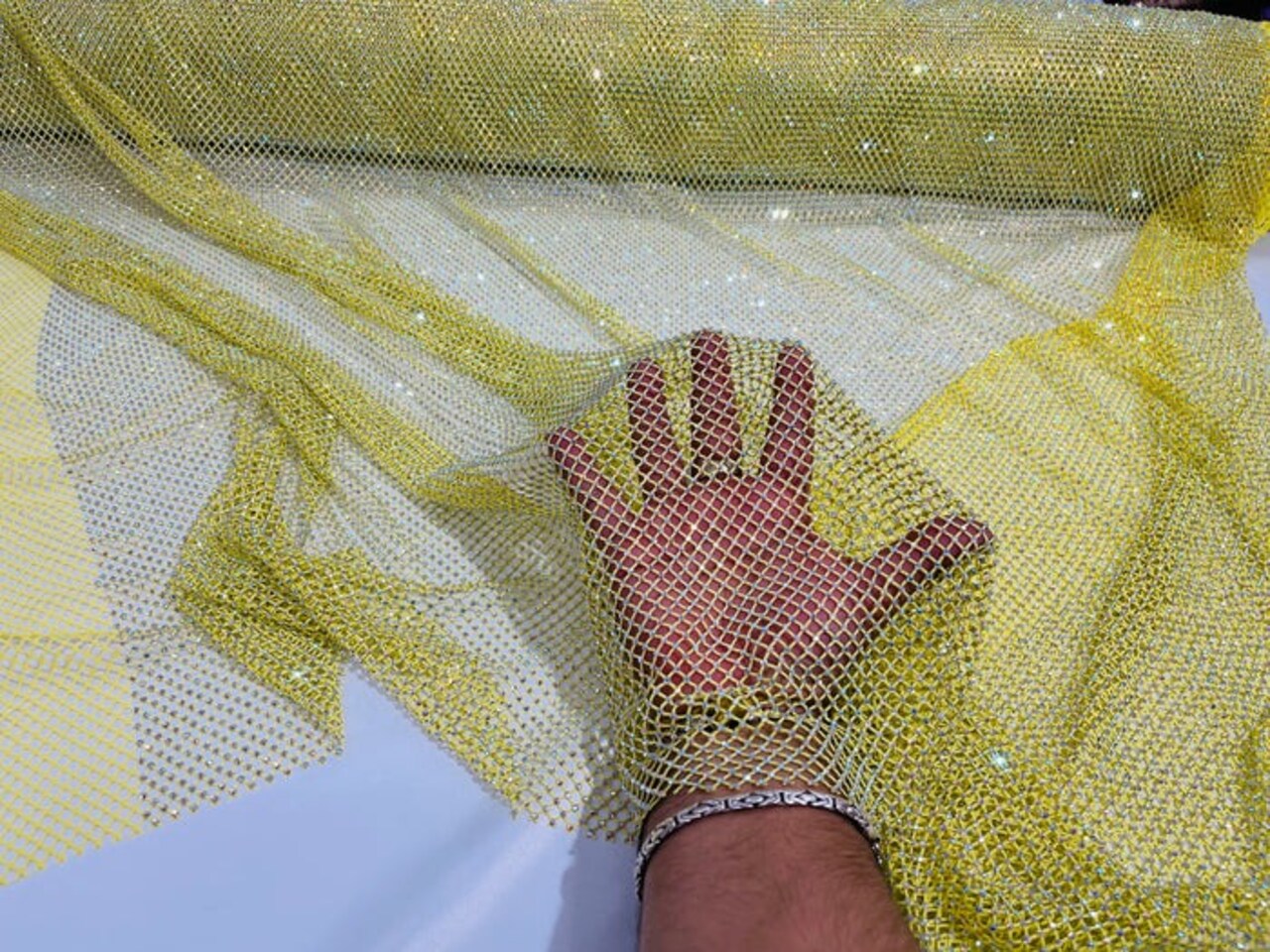 1 Yard Sparkly AB Rhinestone Fishnet Fabric Stretch Mesh for Costumes, Décor, and Apparel